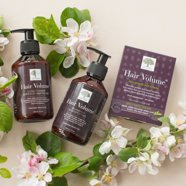 Uus Nordicu Hair Volume™ tootesari – toidulisandid, šampoon, palsam ja hooldustooted tugevamate, tihedamate ja säravamate juuste jaoks.