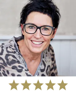 Hair Volume™ 11 Woman smiling with five stars displayed underneath.