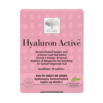 New Nordic Hyaluron Active™ tablettide pilt – hüdroksüülhappe ja astelpaju ekstraktiga aitab säilitada naha täidlust ja nooruslikku sära.