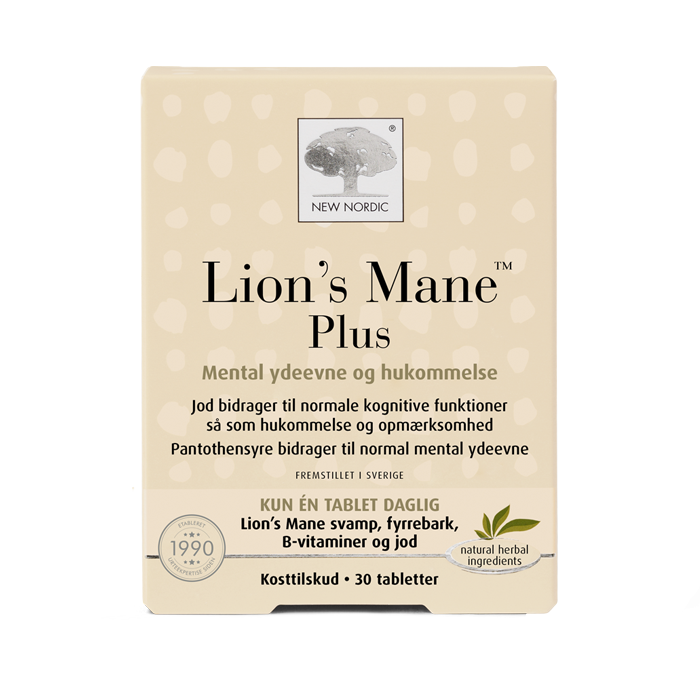 di_webpackshot_lionsmane_30_dk New Nordic Lion’s Mane Plus – lõvilakk-korallnarmiku tabletid vaimse jõudluse ja mälu toetamiseks.