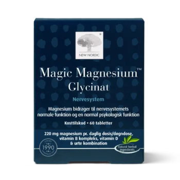 New Nordic Magic Magnesium™ Glycinat pakendi esikülg tumesinisel taustal.