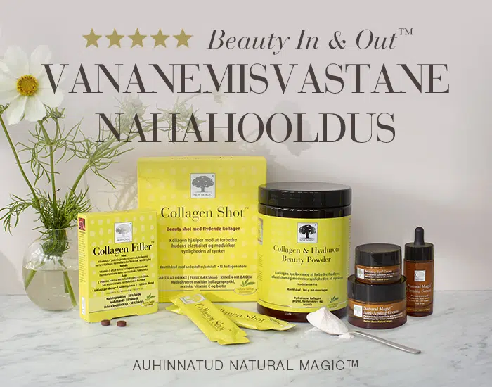 New Nordic Beauty In & Out™ vananemisvastane nahahooldussari Collagen ja Natural Magic™ toodetega.
