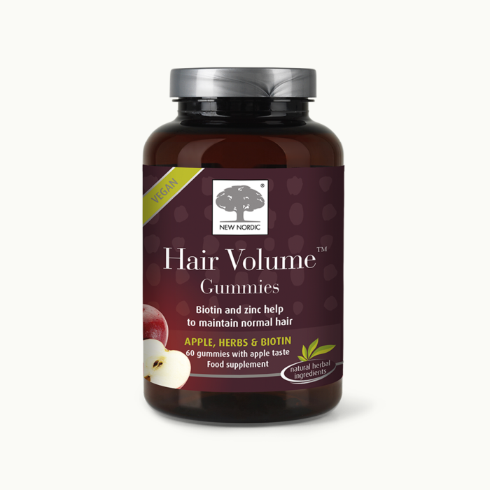 w_HairVolumeGummies_60_Front_UK_Tile1 Hair Volume™ Gummies’i pakendi esikülg.