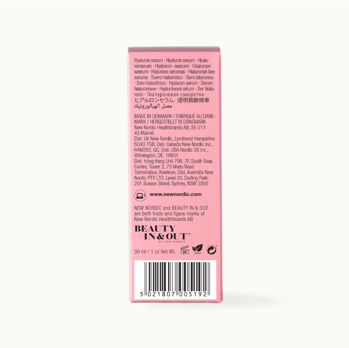 Hyaluronic Active™ seerumi pakendi tagakülg.