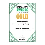 Sertifikaat, millel on märgitud „Beauty Awards London“ kuldauhinna pälvimine ja mis on kaunistatud rohelise äärega.
