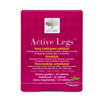 „New Nordic Wonder Legs“ tabletid aitavad hoida veene ja veresooni tervena ning leevendada väsinud ja raskete jalgade tunnet. Koostis: viinamarjalehtede ekstrakt, ranniku männi koore ekstrakt ja C-vitamiin. Toote pilt.