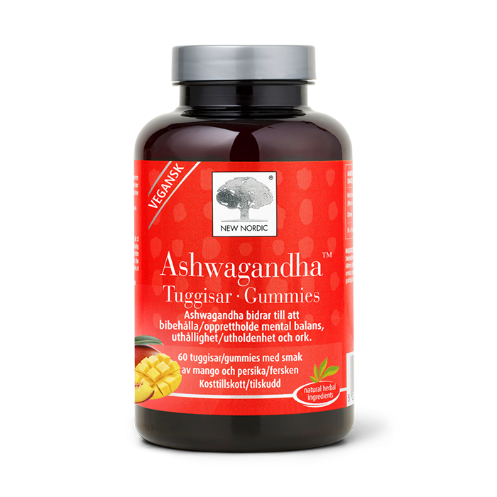 di_webpackshot_ashwaganda_tuggisar_60_NOSE Ashwagandha™ GUMMIES – vegan mangod ja virsikud maitsega kummi-kommid, mis aitavad säilitada vaimset tasakaalu, vastupidavust ja energiat mugavas ja lihtsalt tarvitatavas vormis.