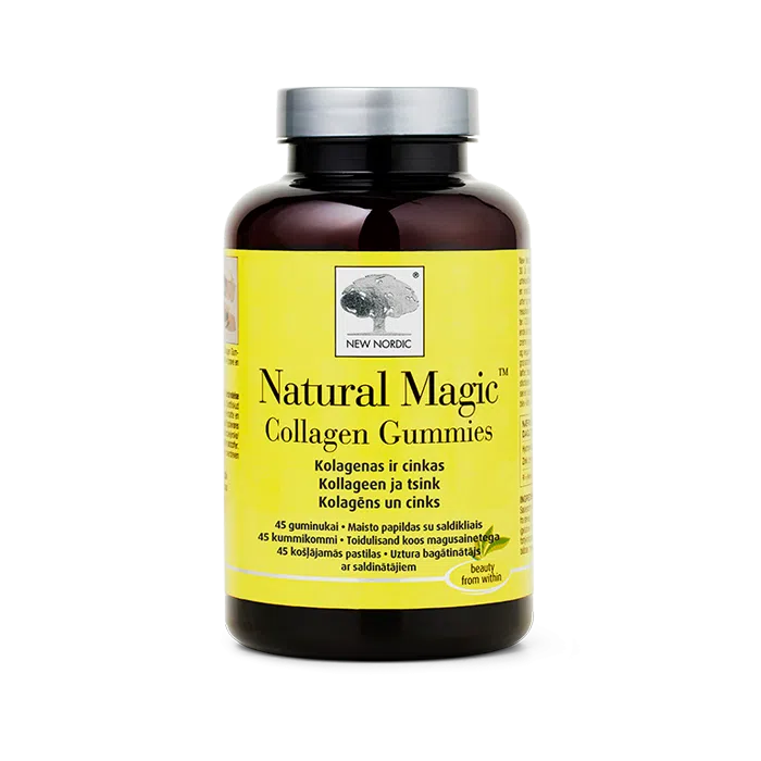I_webpackshot_naturalmagic_collagengummies New Nordic Natural Magic™ Collagen Gummies pudel läbipaistval taustal.