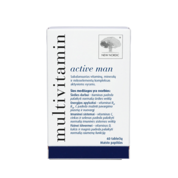 New Nordic multivitamin active man pakend läbipaistval taustal.