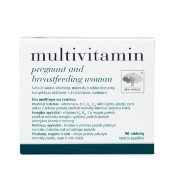 New Nordic multivitamin pregnant and breastfeeding woman pakend läbipaistval taustal.