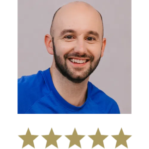 Magic Magnesium™ Malate 10 Naeratav habemega mees sinises särgis, all viis kuldset tähte.