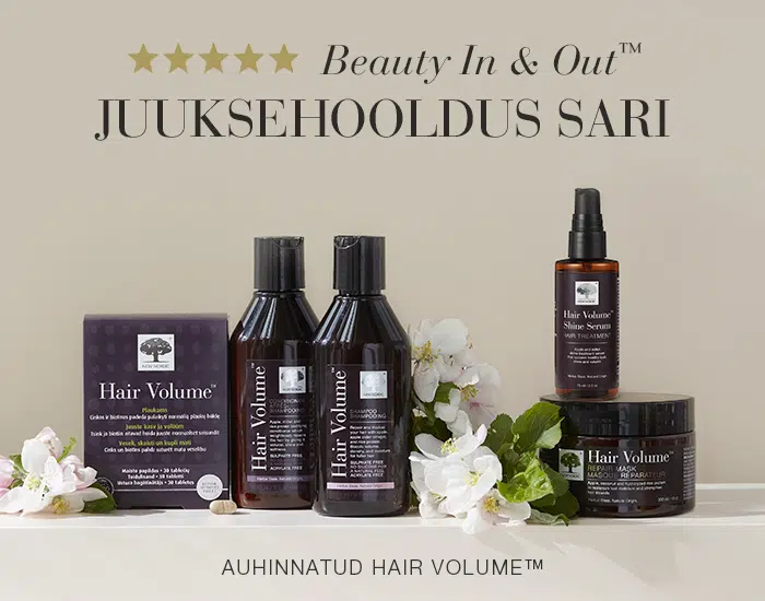 New Nordic Hair Volume™ juuksehooldussari šampooni, palsami, seerumi, juuksemaski ja toidulisandiga.