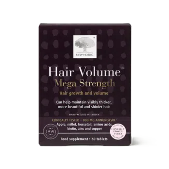 New Nordic Hair Volume™ Mega Strength toidulisand juuste kasvu ja volüümi toetamiseks.
